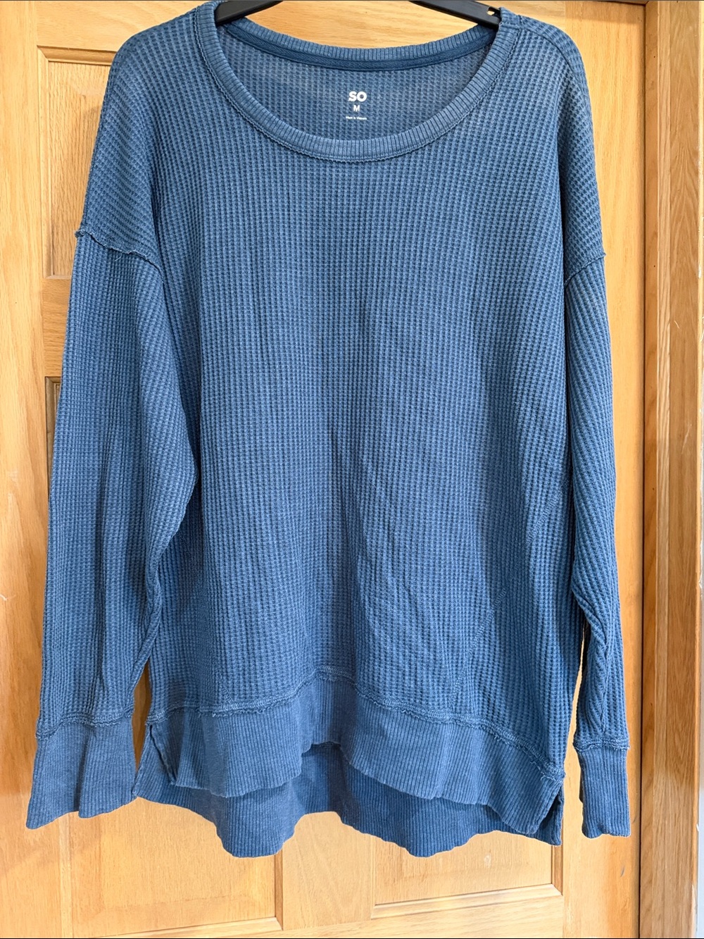 SO Slate Blue Waffle-Knit Crewneck Sweater